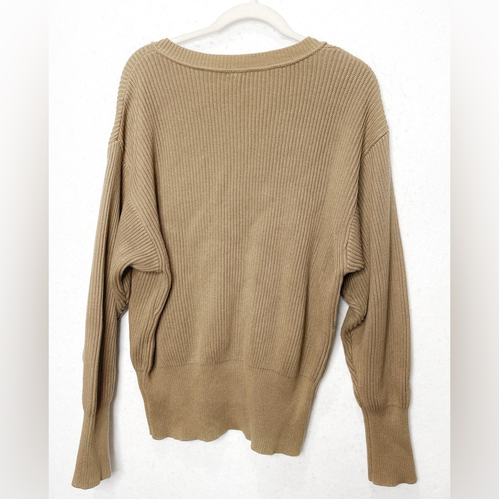 Free People Allure Chunky Knit Taupe Pullover V Neck Sweater Oversized Layering - Picture 6 of 8
